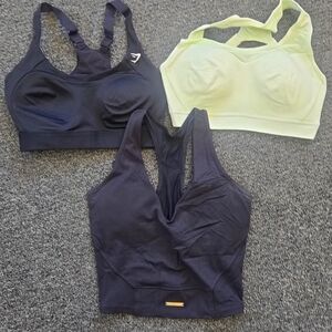 Gymshark Size Small Lot Of 3 Black and Yellow Sports Bras